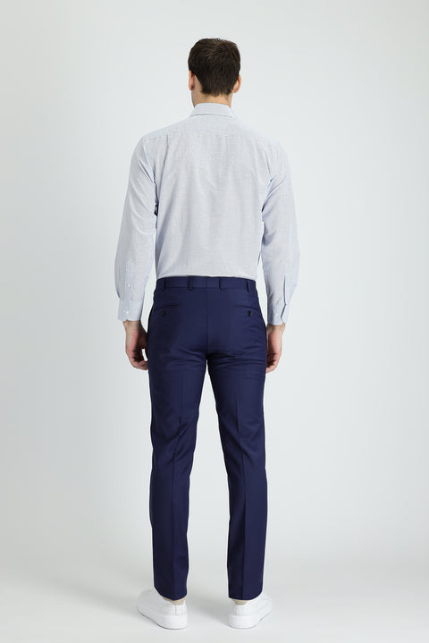 Medium Navy 4 Drop Relaxed Fit Classic Fabric Wool Trousers