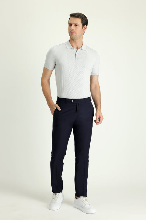 Dark Navy 6 Drop Regular Fit Standard Cut Classic Wool Fabric Trousers