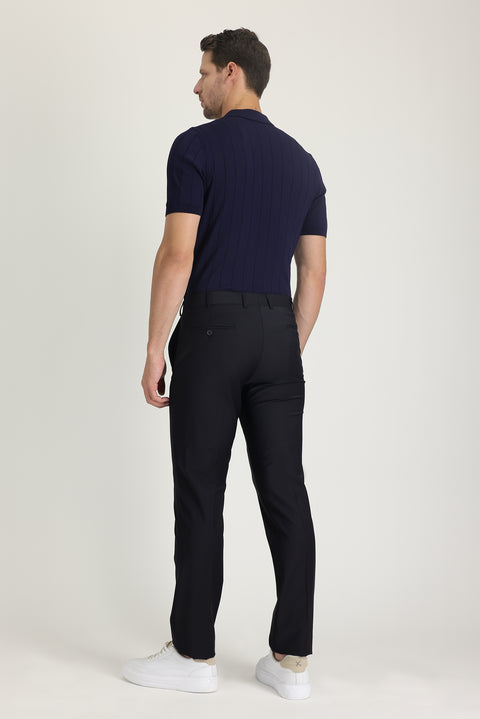 Black Navy 6 Drop Regular Fit Standard Cut Classic Fabric Wool Trousers