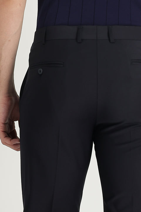 Black Navy 6 Drop Regular Fit Standard Cut Classic Fabric Wool Trousers