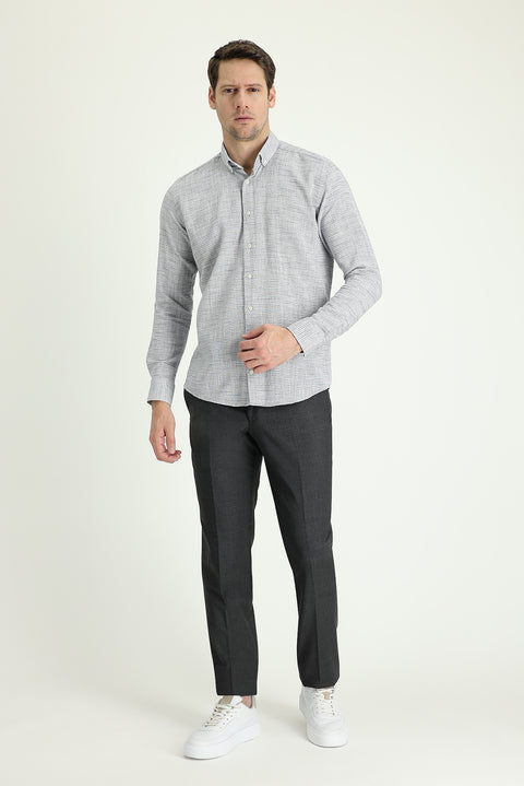 Medium Anthracite 4 Drop Relaxed Fit Casual Cut Classic Fabric Wool Trousers