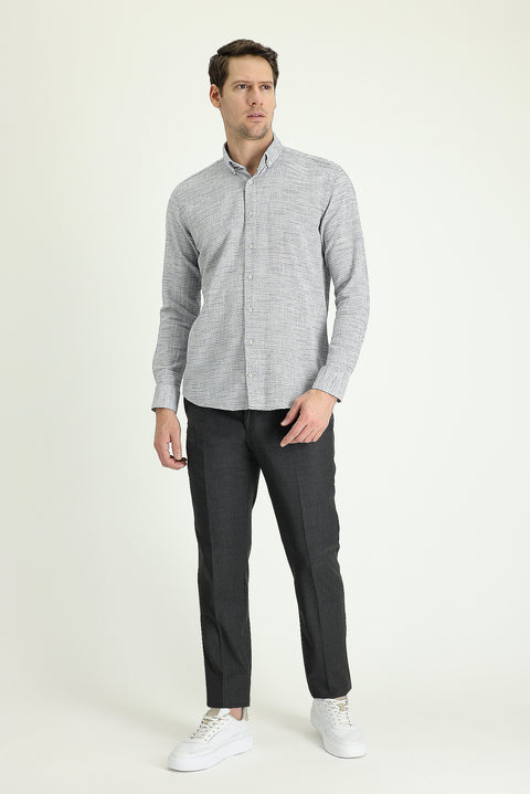 Medium Anthracite 4 Drop Relaxed Fit Casual Cut Classic Fabric Wool Trousers