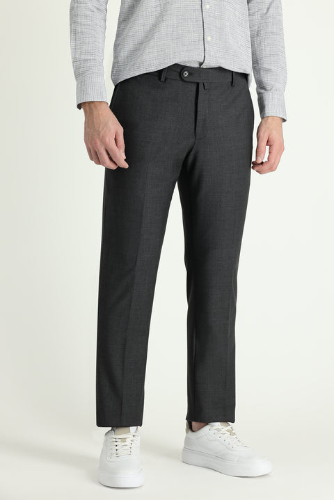 Medium Anthracite 4 Drop Relaxed Fit Casual Cut Classic Fabric Wool Trousers