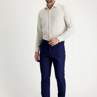 Light Navy Regular Fit Standard Cut Patterned Lycra Canvas / Chino Trousers