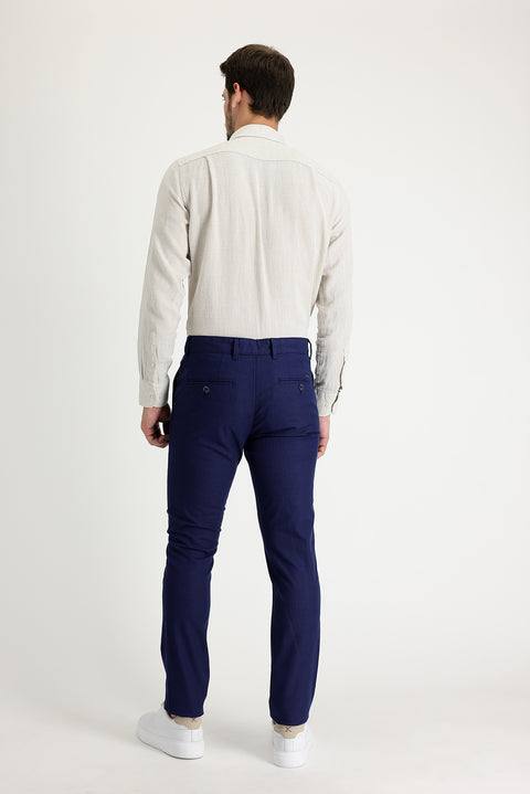 Light Navy Regular Fit Standard Cut Patterned Lycra Canvas / Chino Trousers