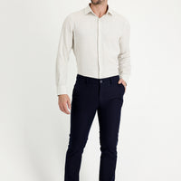 Dark Navy Regular Fit Standard Cut Patterned Lycra Canvas / Chino Trousers