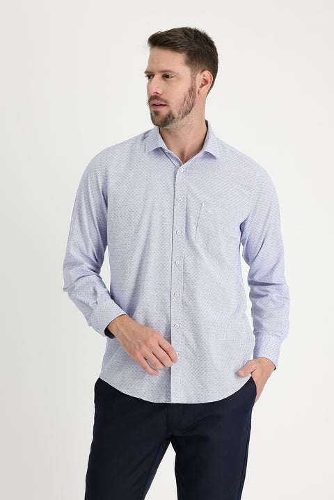 Dark Blue Long Sleeve Relaxed Fit Patterned Shirt