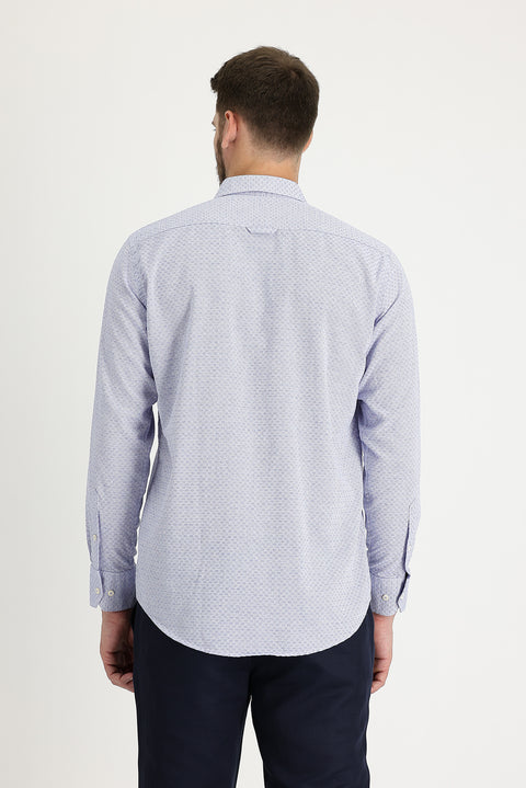 Dark Blue Long Sleeve Relaxed Fit Patterned Shirt