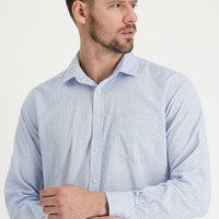 Blue Long Sleeve Relaxed Fit Patterned Shirt
