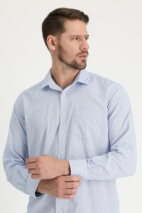 Blue Long Sleeve Relaxed Fit Patterned Shirt