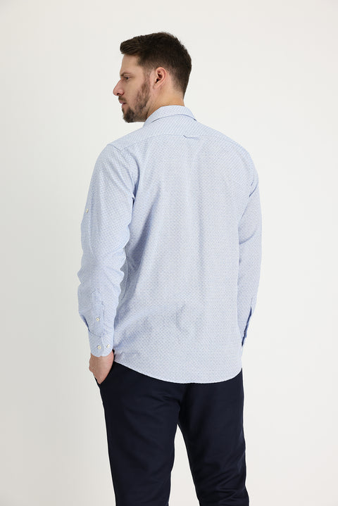 Blue Long Sleeve Relaxed Fit Patterned Shirt