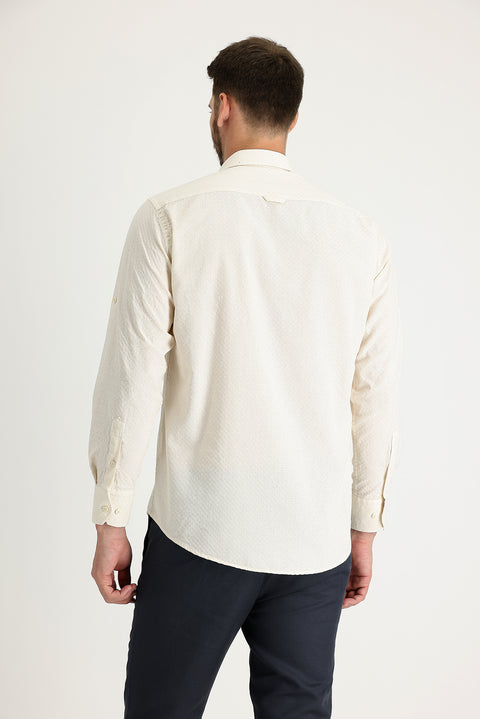 Light Beige Long Sleeve Relaxed Fit Patterned Shirt