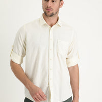 Off-white long-sleeved relaxed fit patterned shirt