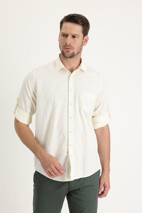 Off-white long-sleeved relaxed fit patterned shirt