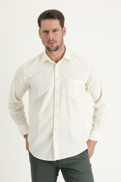 Off-white long-sleeved relaxed fit patterned shirt