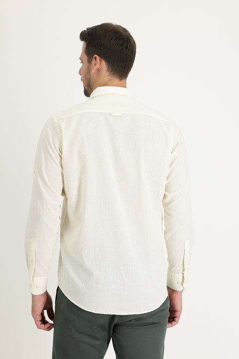 Off-white long-sleeved relaxed fit patterned shirt
