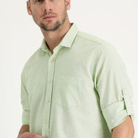 Pistachio Green Long Sleeve Relaxed Fit Patterned Shirt