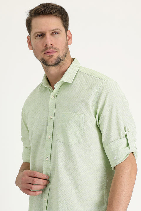 Pistachio Green Long Sleeve Relaxed Fit Patterned Shirt
