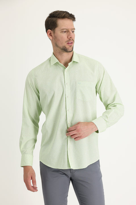 Pistachio Green Long Sleeve Relaxed Fit Patterned Shirt