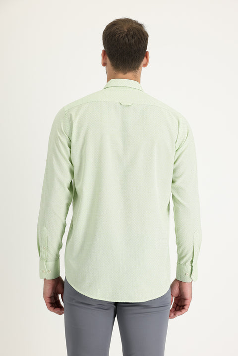 Pistachio Green Long Sleeve Relaxed Fit Patterned Shirt
