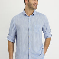 Light Blue Long Sleeve Regular Fit Patterned Linen Shirt