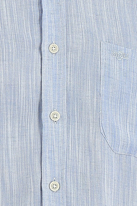 Light Blue Long Sleeve Regular Fit Patterned Linen Shirt