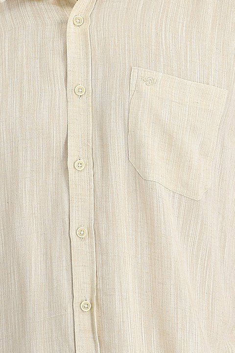 Medium Beige Long Sleeve Regular Fit Patterned Linen Shirt