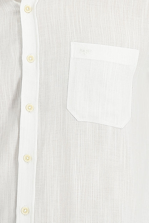 White Long Sleeve Regular Fit Patterned Linen Shirt