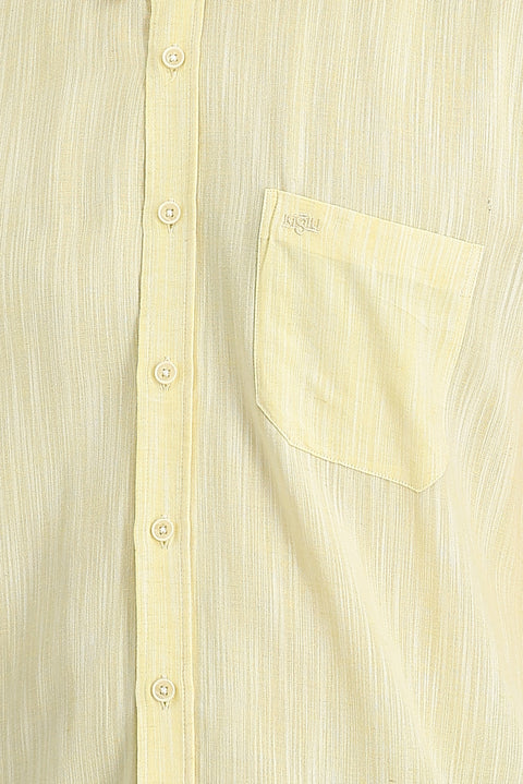 Lemon Yellow Long Sleeve Regular Fit Patterned Linen Shirt