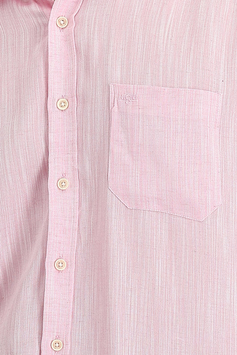 Medium Pink Long Sleeve Regular Fit Patterned Linen Shirt