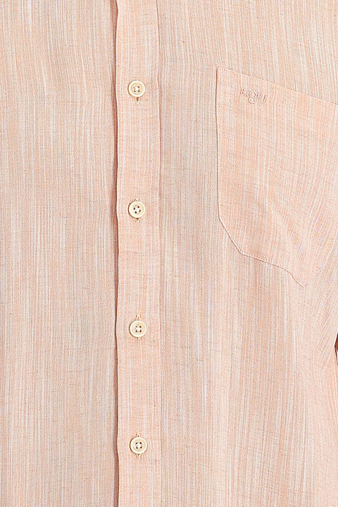 Light Orange Long Sleeve Regular Fit Patterned Linen Shirt
