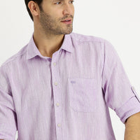 Lilac Long Sleeve Regular Fit Patterned Linen Shirt