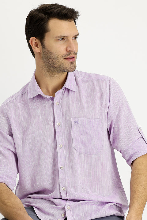 Lilac Long Sleeve Regular Fit Patterned Linen Shirt