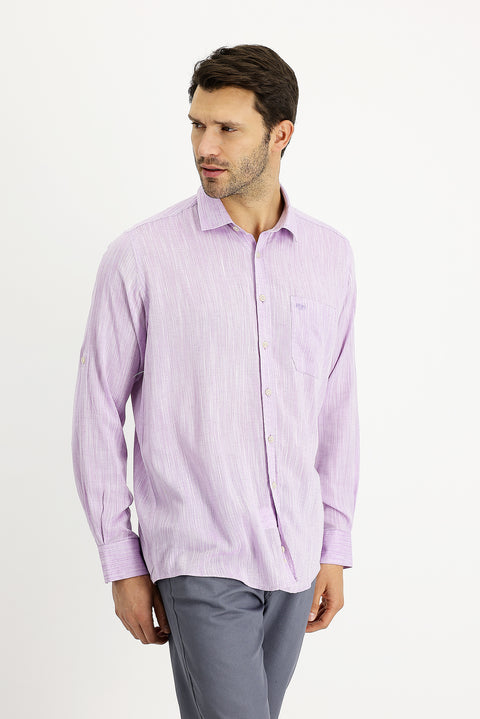 Lilac Long Sleeve Regular Fit Patterned Linen Shirt