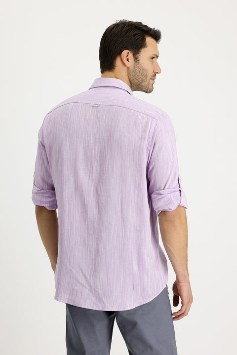 Lilac Long Sleeve Regular Fit Patterned Linen Shirt