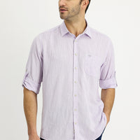 Light Purple Long Sleeve Regular Fit Patterned Linen Shirt