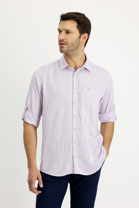 Light Purple Long Sleeve Regular Fit Patterned Linen Shirt