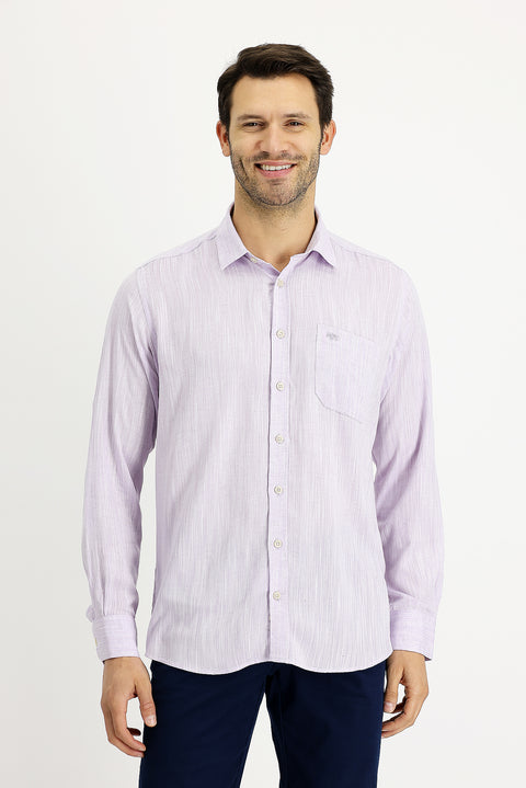 Light Purple Long Sleeve Regular Fit Patterned Linen Shirt