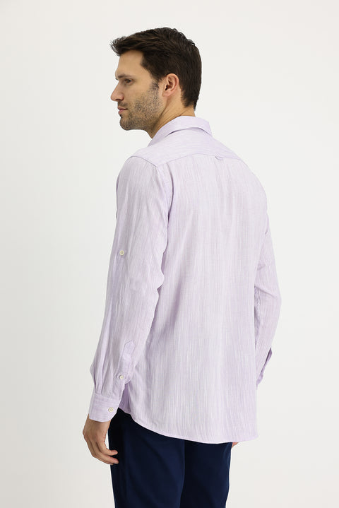 Light Purple Long Sleeve Regular Fit Patterned Linen Shirt