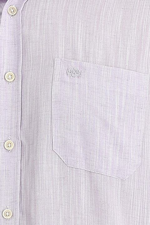 Light Purple Long Sleeve Regular Fit Patterned Linen Shirt