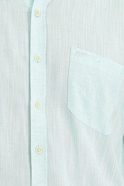 Aqua Green Long Sleeve Regular Fit Patterned Linen Shirt