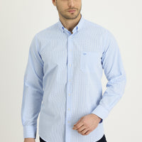 Light Blue Long Sleeve Regular Fit Plaid Cotton Shirt