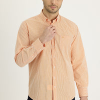 Medium Orange Long Sleeve Regular Fit Plaid Cotton Shirt