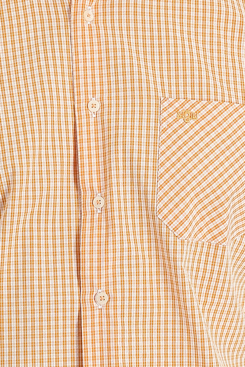 Medium Orange Long Sleeve Regular Fit Plaid Cotton Shirt