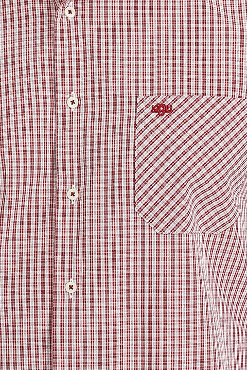 Dark Red Long Sleeve Regular Fit Plaid Cotton Shirt