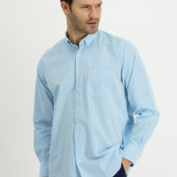 Light Turquoise Long Sleeve Regular Fit Plaid Cotton Shirt