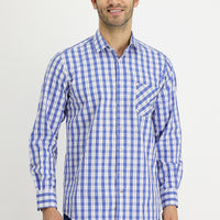 Navy Blue Long Sleeve Regular Fit Plaid Cotton Shirt