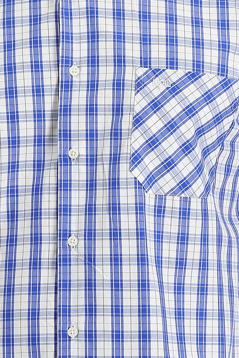 Navy Blue Long Sleeve Regular Fit Plaid Cotton Shirt