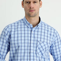 Light Blue Long Sleeve Regular Fit Plaid Shirt