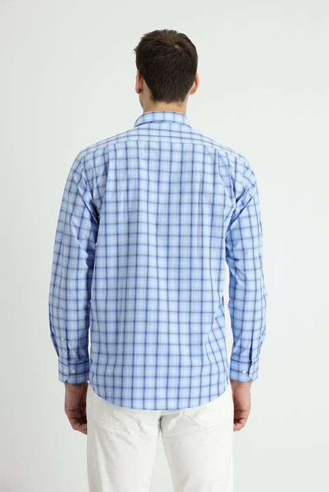 Light Blue Long Sleeve Regular Fit Plaid Shirt